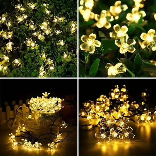 Guirnalda Con Panel Solar Flores Led Rec